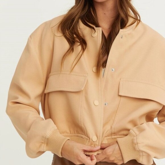 Sailor Cropped Utility Bomber Jacket | Women's Fall Fashion | Tan Neutral - Picture 6 of 9